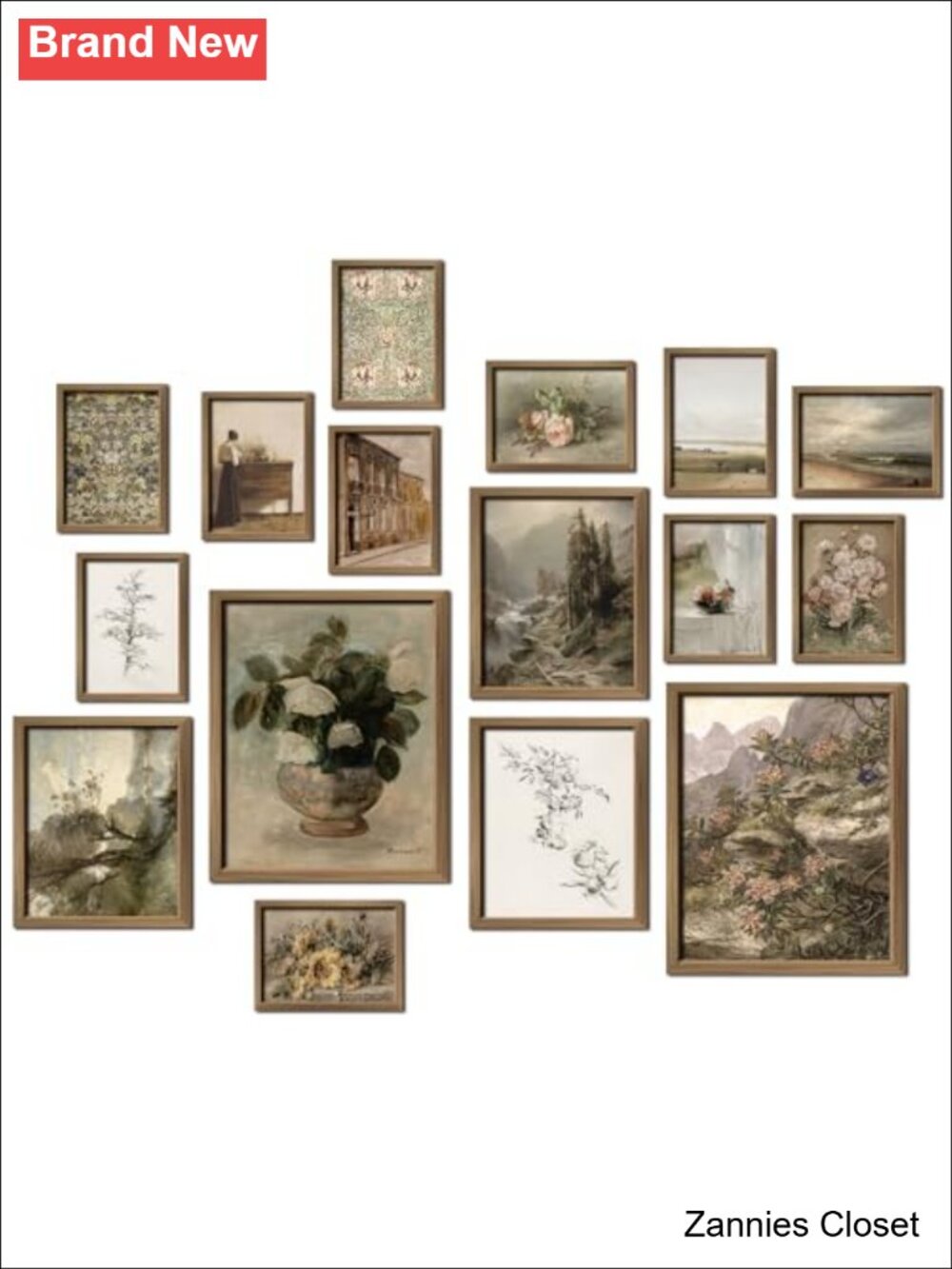 ✨ 16 PC Framed Vintage Wall Art Set French Country Farmhouse Gallery Prints